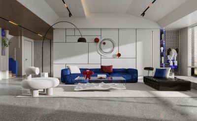 现代克莱因蓝客厅3D模型下载